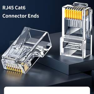 100 db Cat6 RJ45 csatlakozó, aranyozott gigabites Ethernet kábelvég, 8P8C moduláris csatlakozó