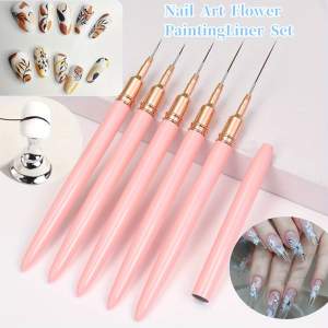 5db Rózsaszín/fekete Nail Art Ecsetek A Részletekért, Long Nail Art Line Ecsetek Manikűrzselé Finom Mintákhoz
